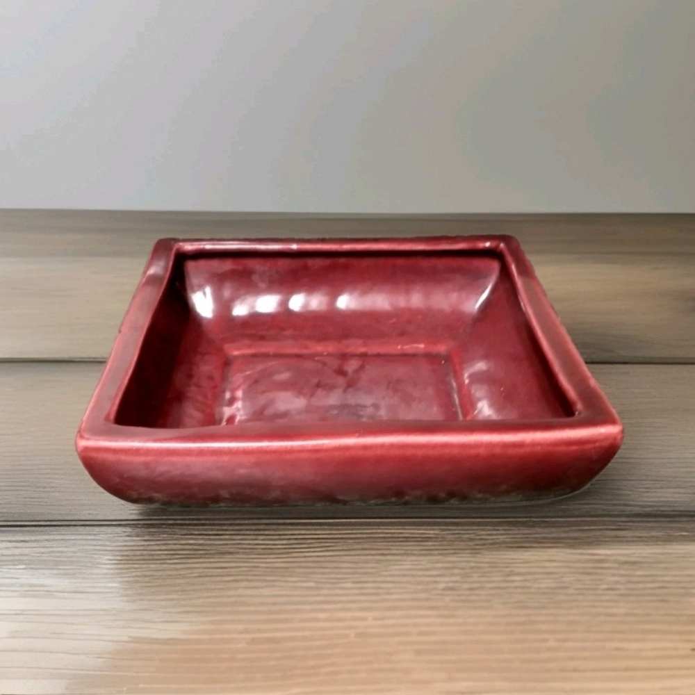Vintage Camark Pottery 7.5" Square Dish #212 Maroon/Burgundy  *NICE*